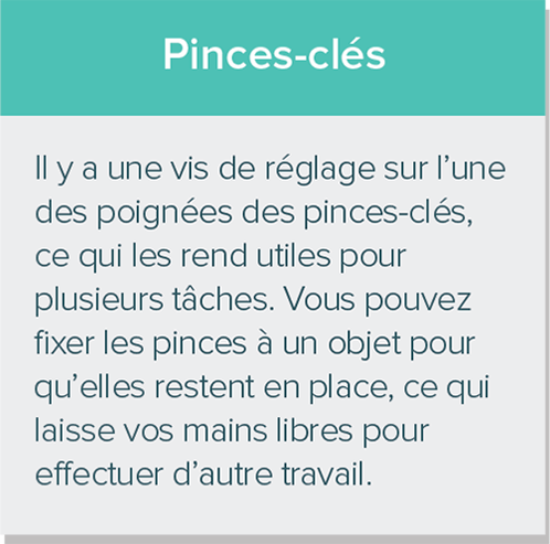 Quels deux avantages des pinces-clés (wrench pliers) sont décrits dans le texte ci-dessous?